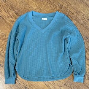 Madewell Women's Blue V-Neck Waffle Knit Top